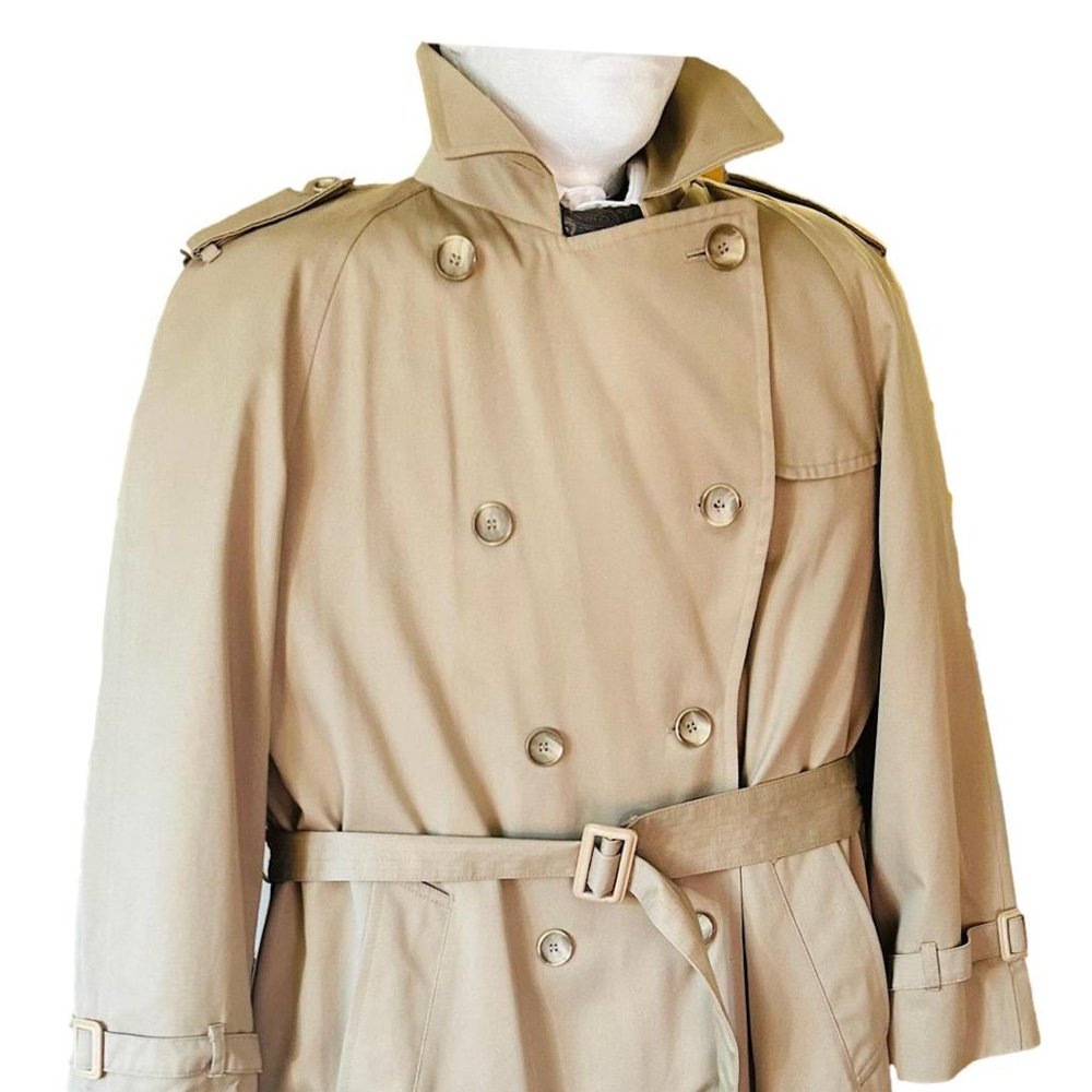 London Fog 80s Men's XL 44R Beige Trench Double-Breasted Removable Lining